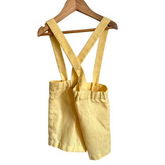 Vintage Yellow Linen? Suspender Shorts For Kids With Cross-Back Straps & Button - Picture 5 of 8